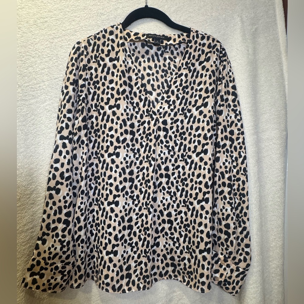 Banana Republic Black and Tan Animal Print Blouse